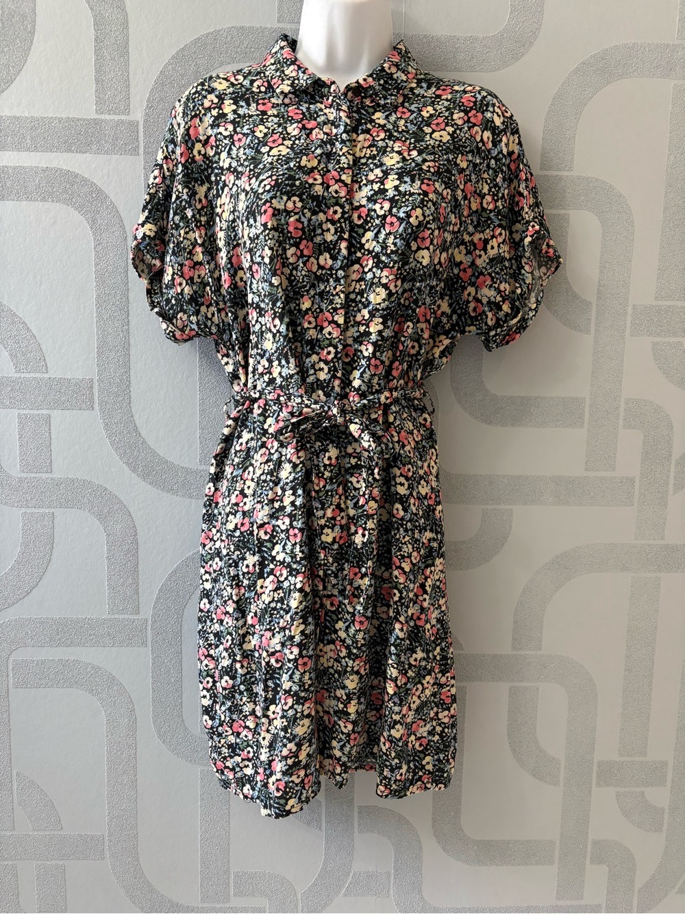 Vero Moda Black Floral Shirt Dress with Pink & Cream Blooms